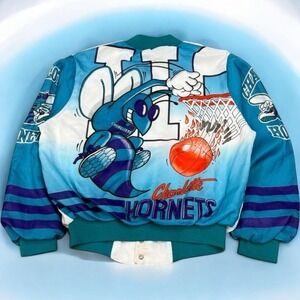 Vintage 90s Chalk Line Charlotte Hornets NBA Satin Bomber Jacket Mens Medium AOP